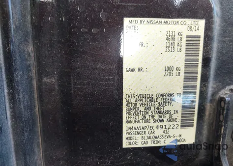 2014 Nissan Maxima 3.5 S from USA, damaged, VIN 1N4AA5AP7EC491222